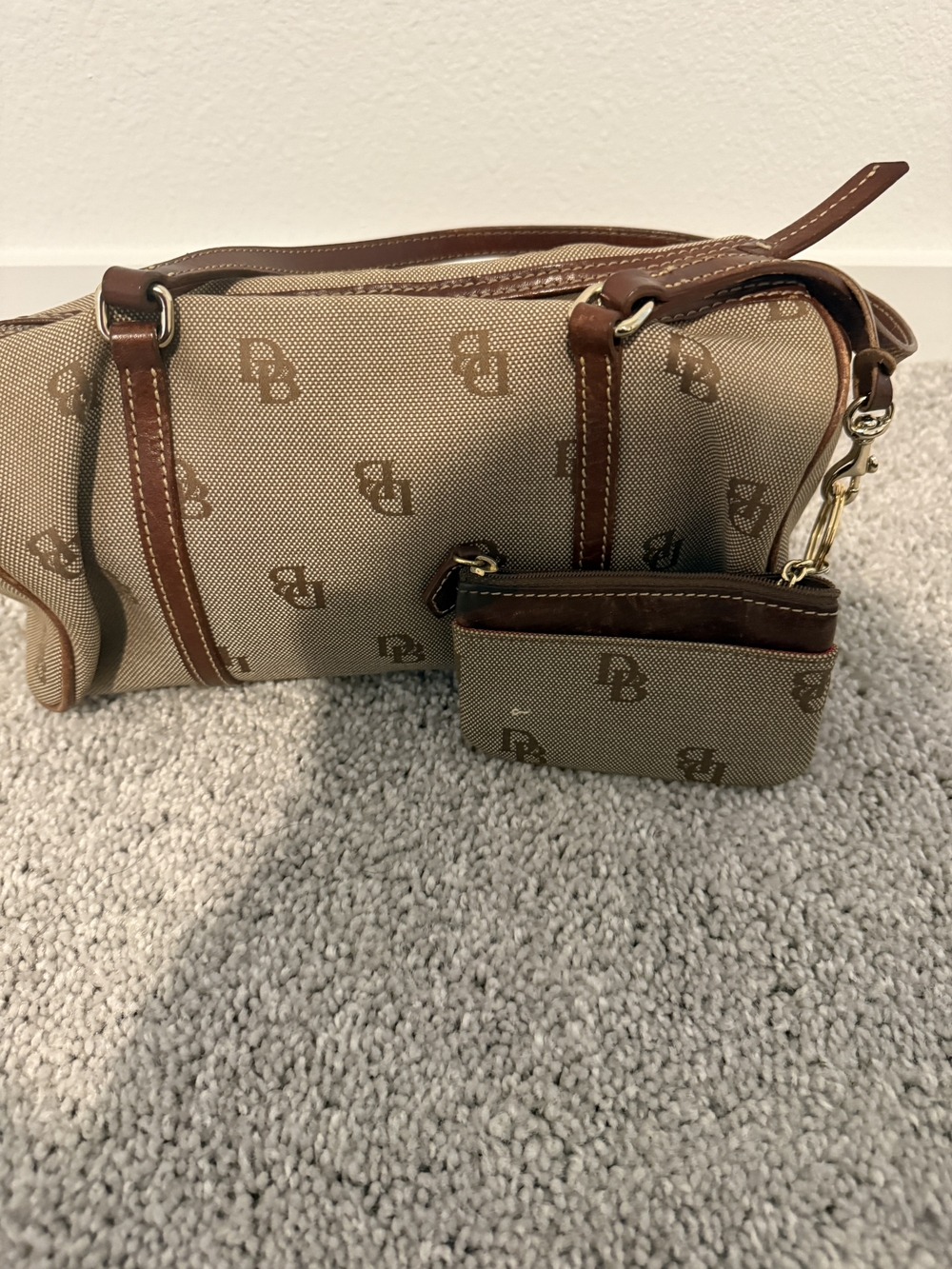 Dooney & Bourke Tan Signature Canvas Purs3 with Coin Pouch